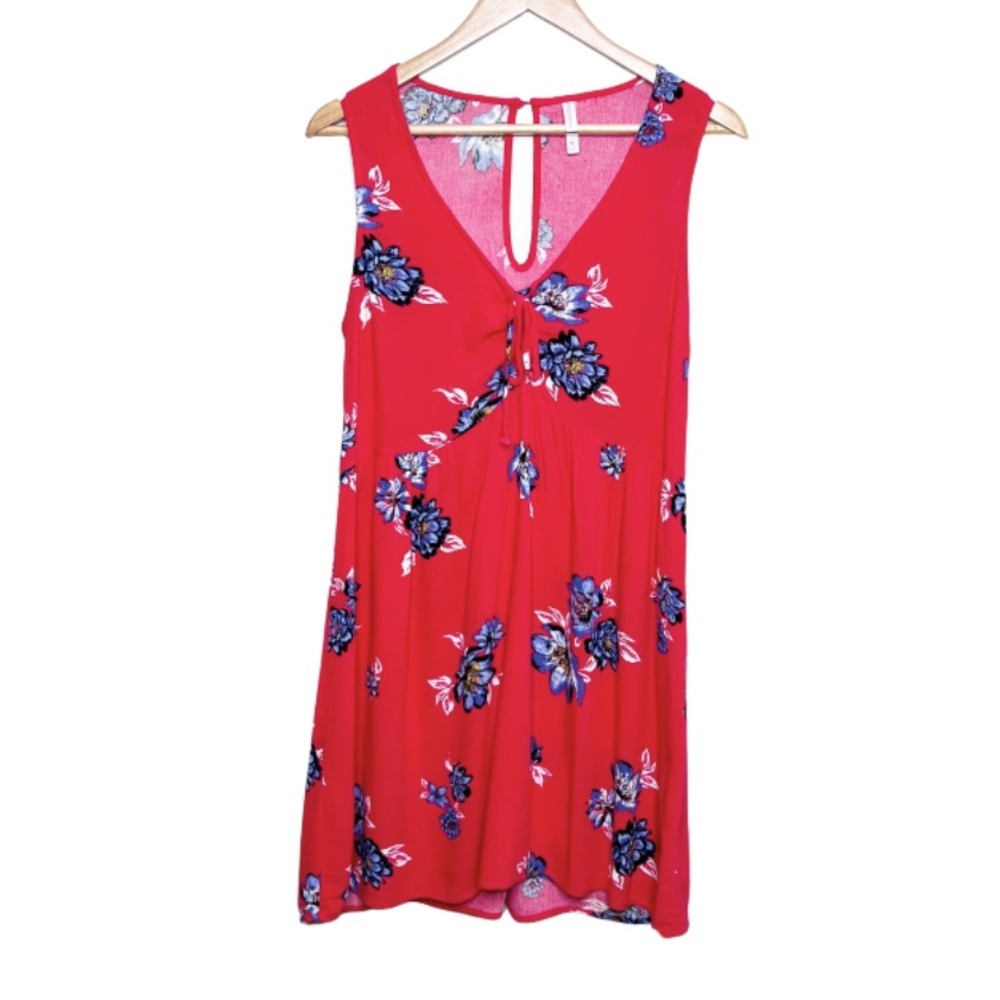 Xhilaration Red Floral Sleeveless V Neck Tie Front Dress Women Size‎ Medium